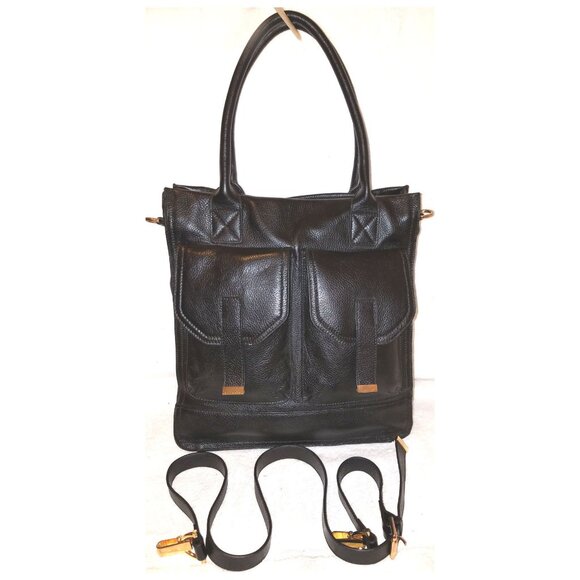 EXTRA-LARGE KRISTEN BELL FOR ERICA ANENBERG BLACK LEATHER CONVERTIBLE MULTI-STRA - Picture 1 of 5